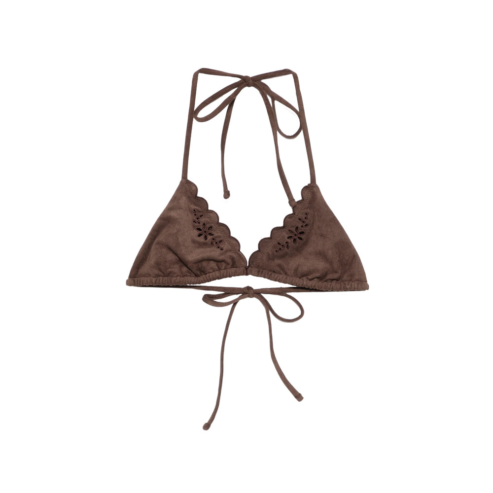 Frankies Bikinis Floral-appliqué Scalloped Bikini Top