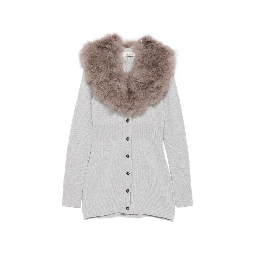 Blumarine Faux-fur Collar Ribbed Cardigan