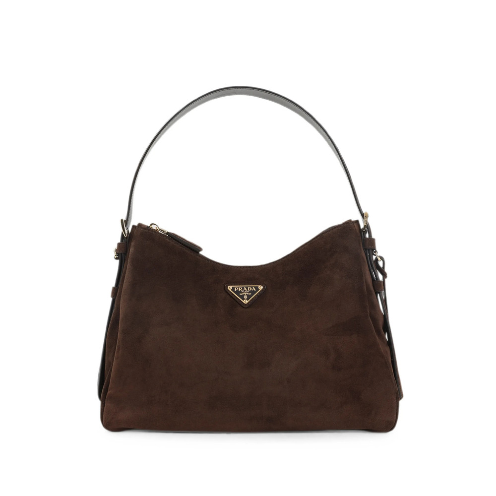 Prada Logo-plaque Suede Shoulder Bag