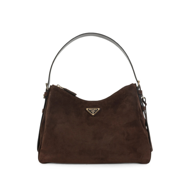 Prada Logo-plaque Suede Shoulder Bag