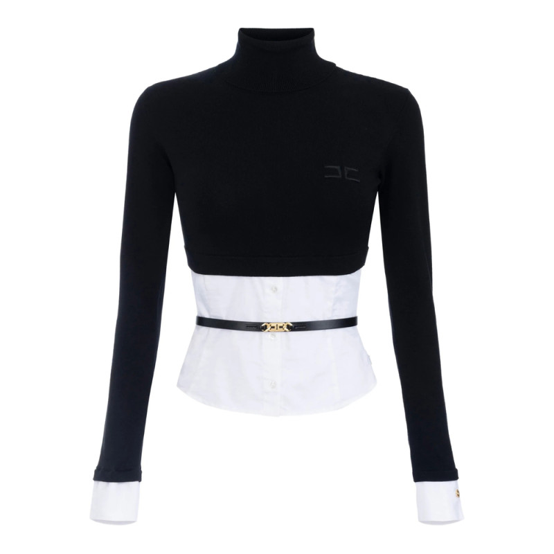 Elisabetta Franchi Poplin-insert Turtleneck Top