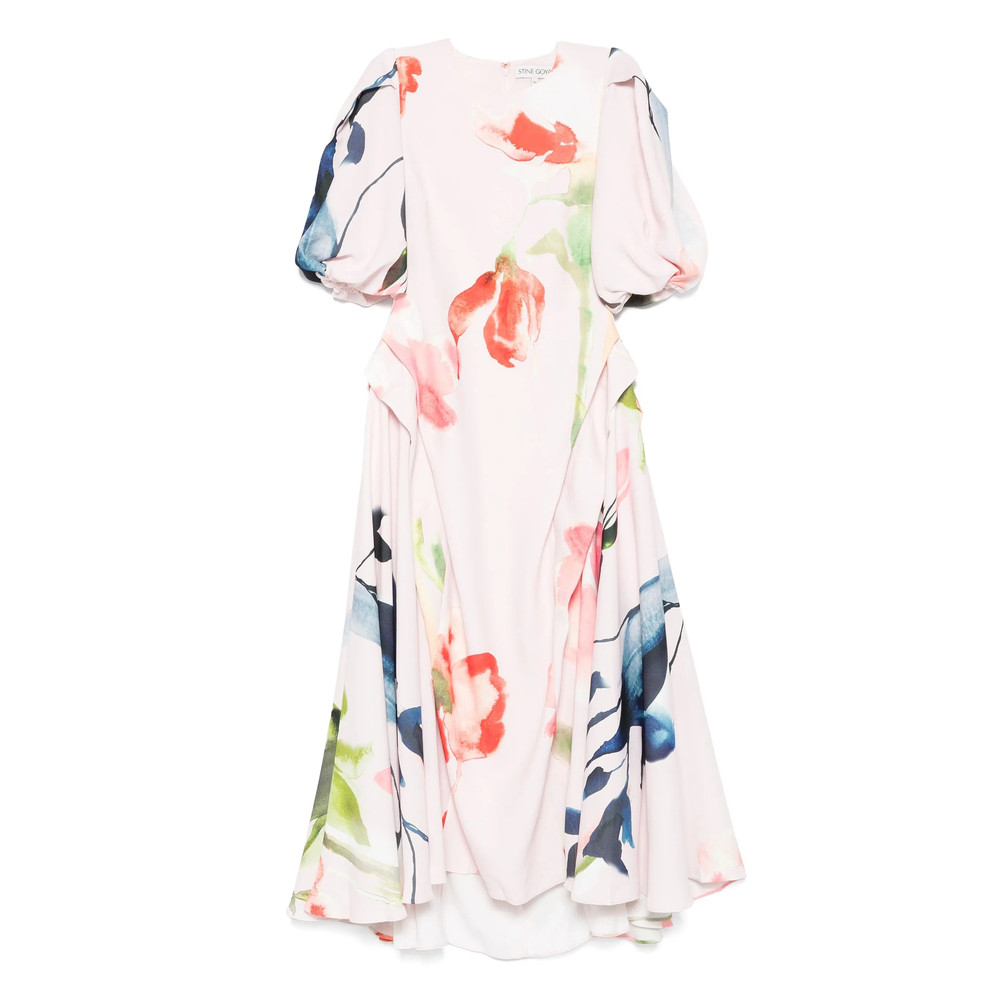 Stine Goya Puff-sleeve Floral-print Midi Dress