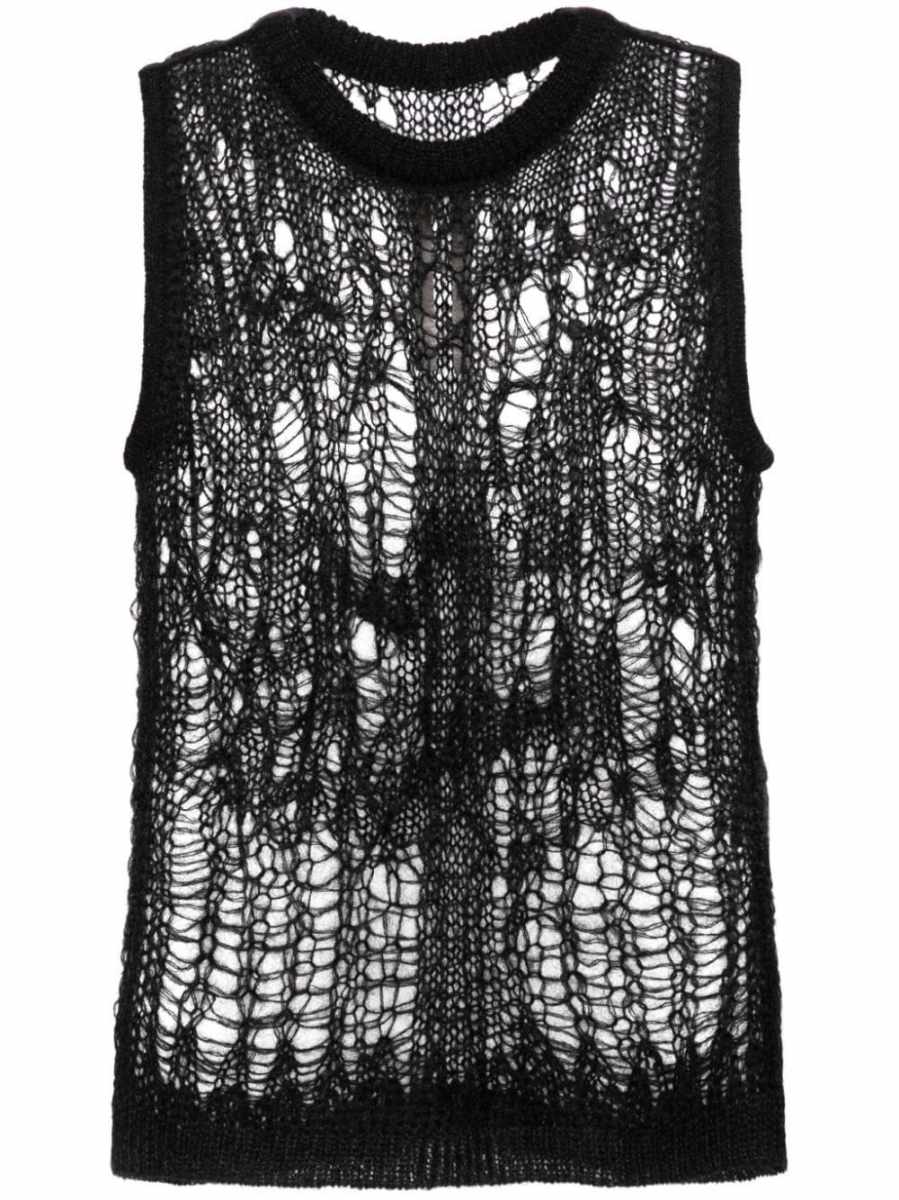 distressed-effect knitted vest