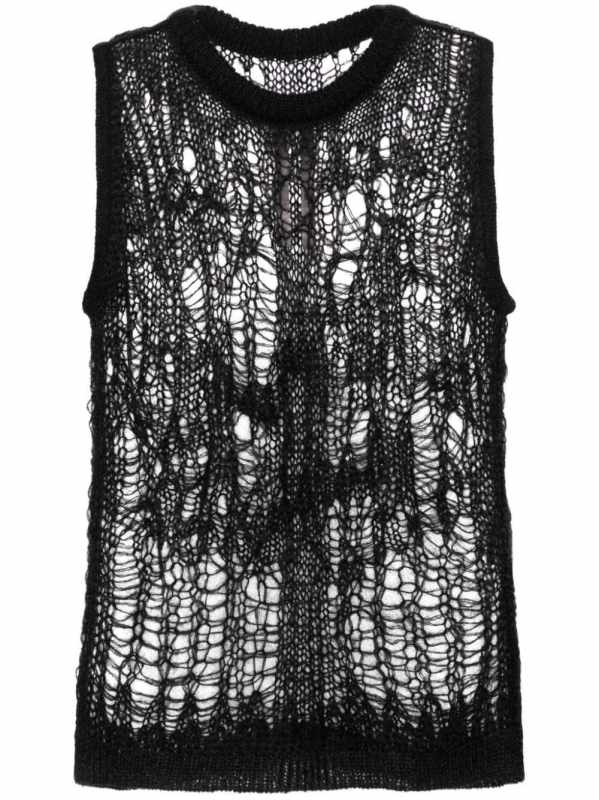 distressed-effect knitted vest