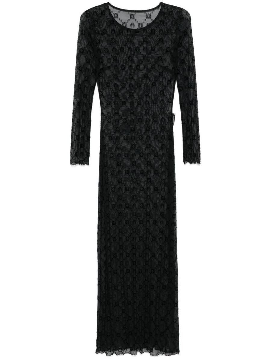 mesh flocked maxi dress