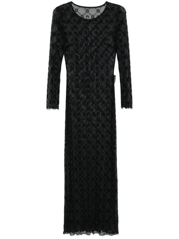 mesh flocked maxi dress