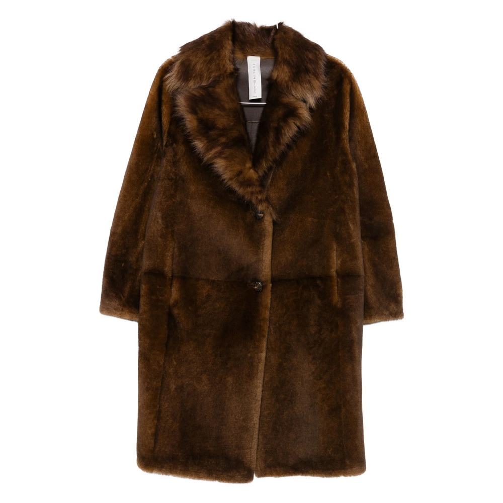 Furling Fur-trimmed Lapel Single-breasted Coat
