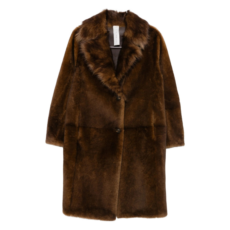 Furling Fur-trimmed Lapel Single-breasted Coat