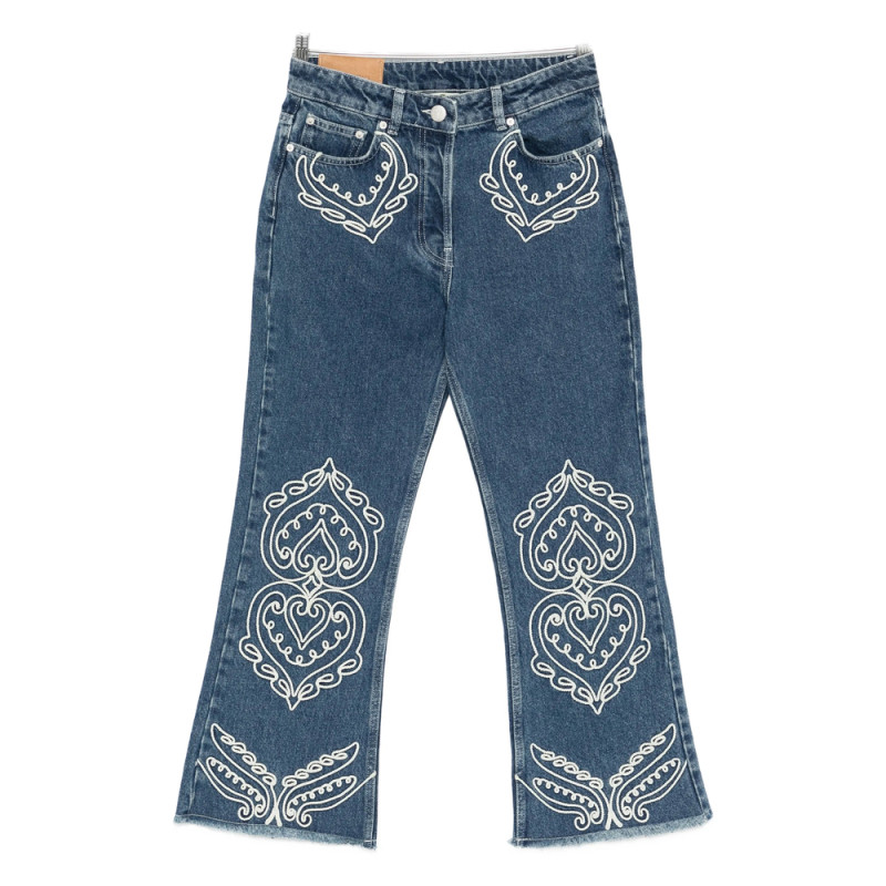 Farm Rio Embroidered Fringed Jeans