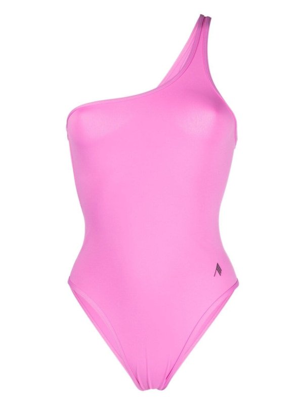 one-shoulder logo-print swimsuit