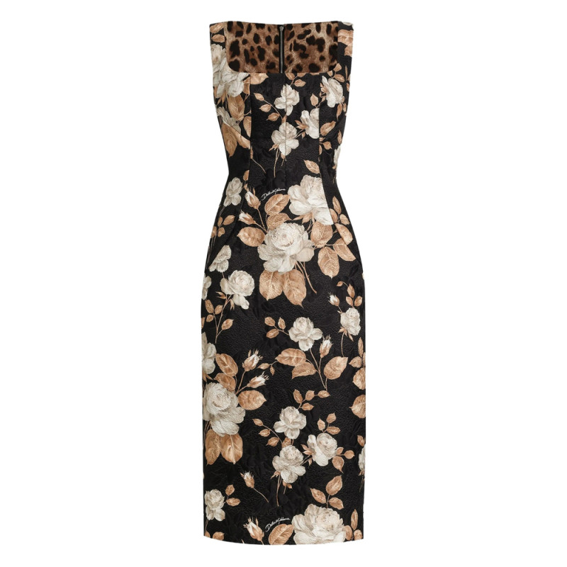 Dolce & Gabbana Rose-print Square-neck Midi Dress