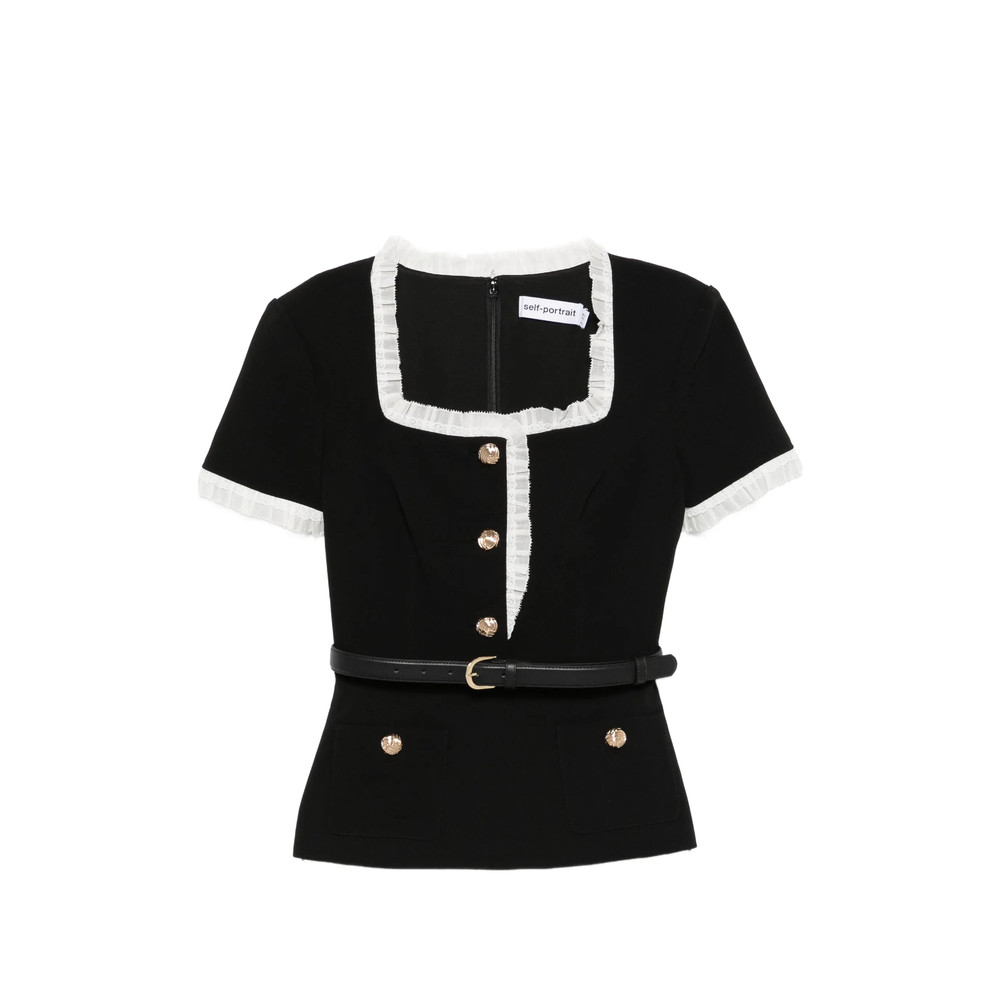 Self-portrait Button-up Belted Blouse