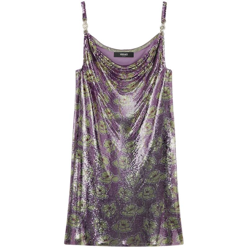 Versace Poppies Metal Mesh Mini Slip Dress