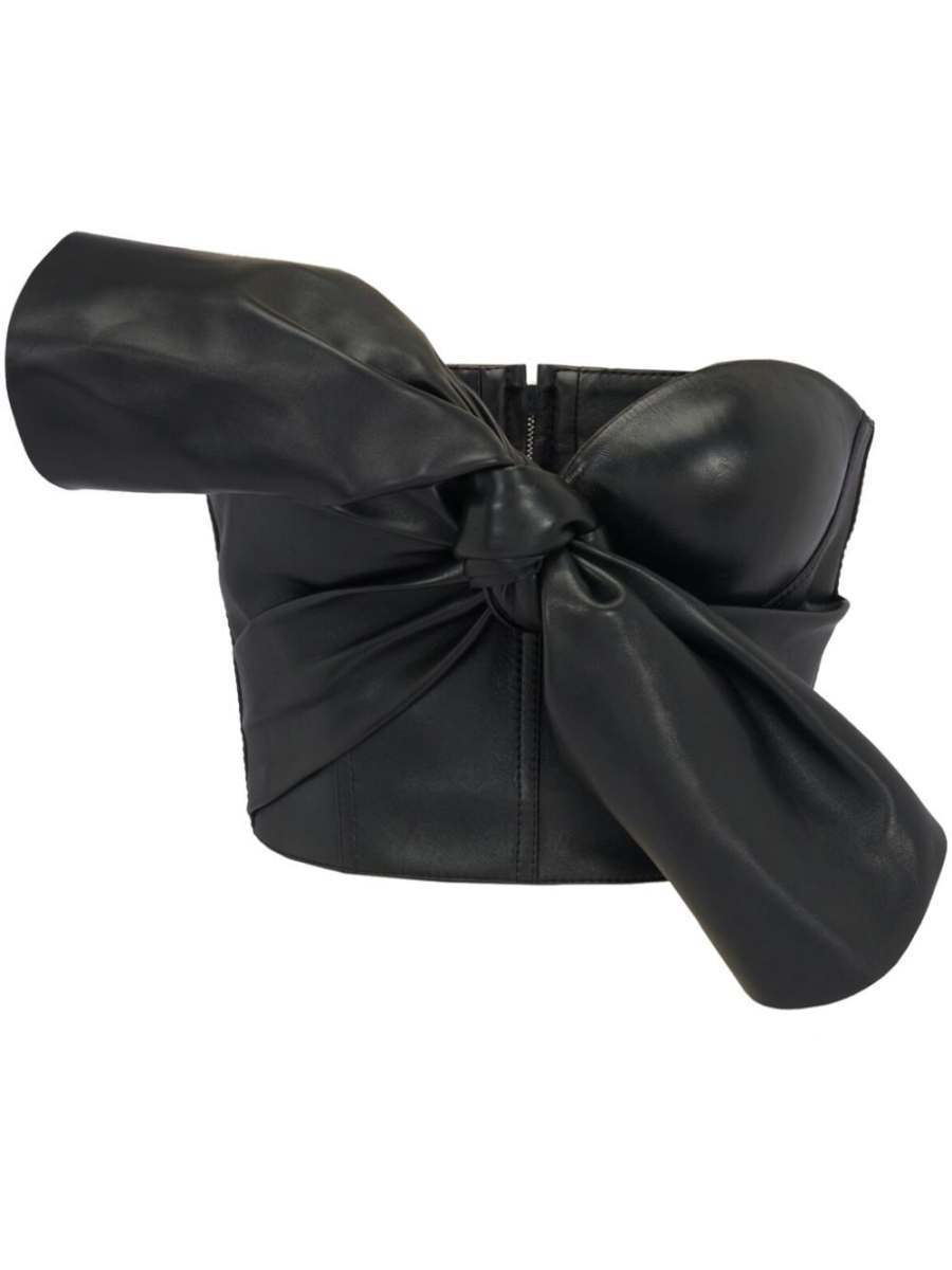 knotted-bow leather corset top
