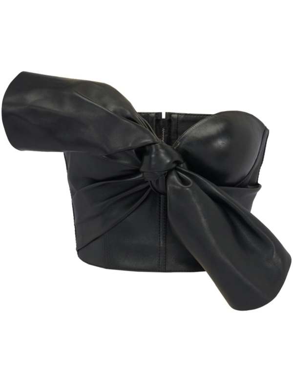 knotted-bow leather corset top