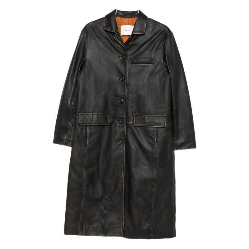Tela Button-fastening Leather Coat