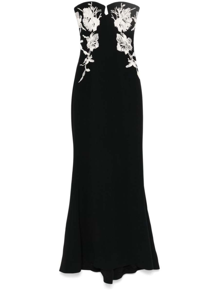 embroidered strapless gown