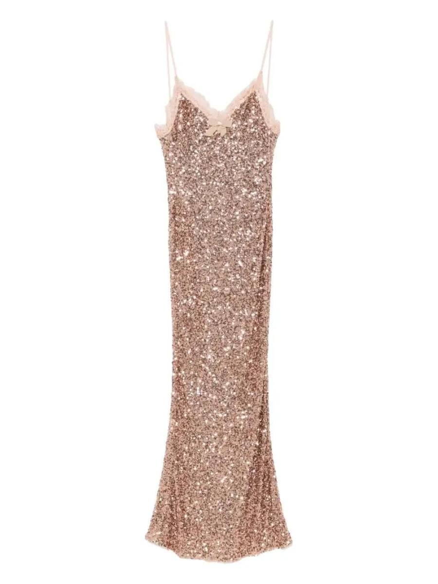 lace-trim sequinned maxi dress