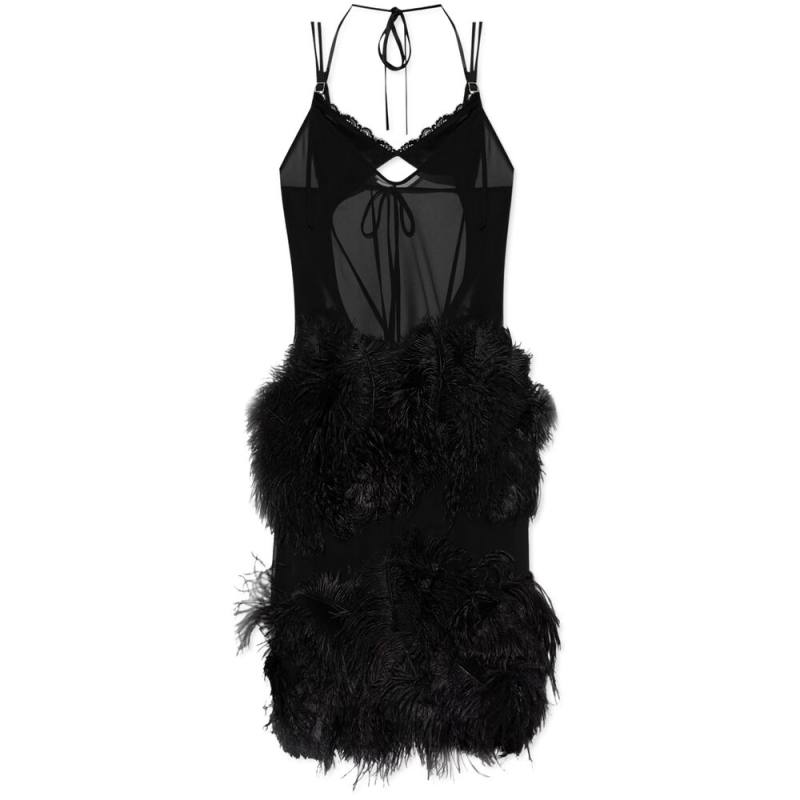 The Attico Feather-trim Midi Dress