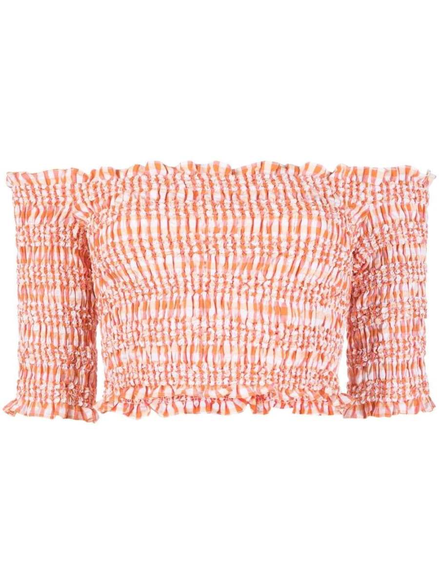 off-shoulder gingham top