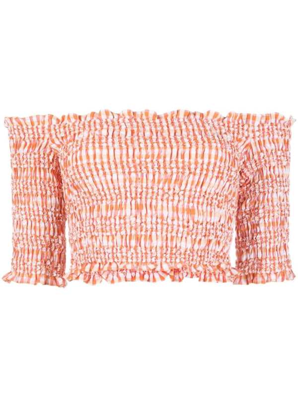 off-shoulder gingham top