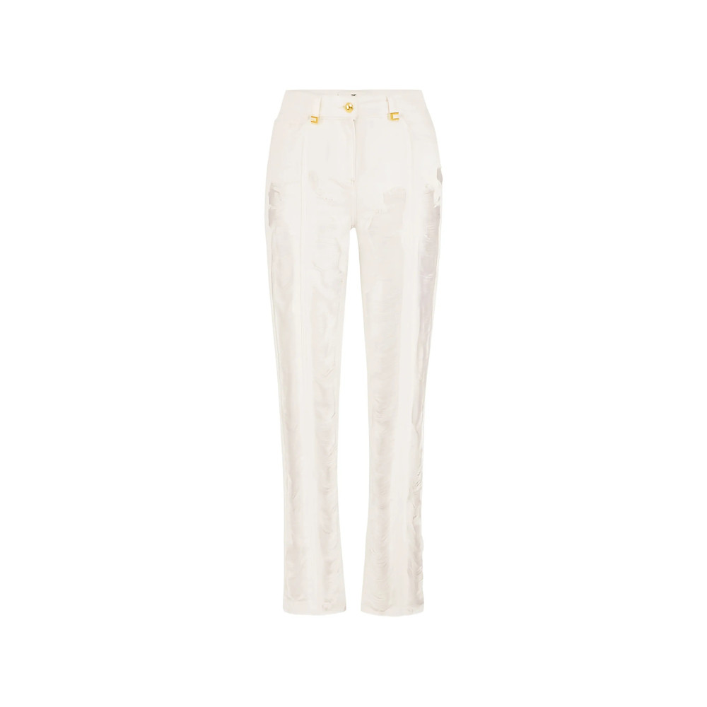 Elisabetta Franchi Distressed Fringed Palazzo Jeans