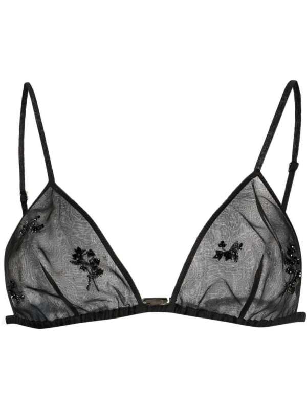 embroidered-detail sheer silk bralette