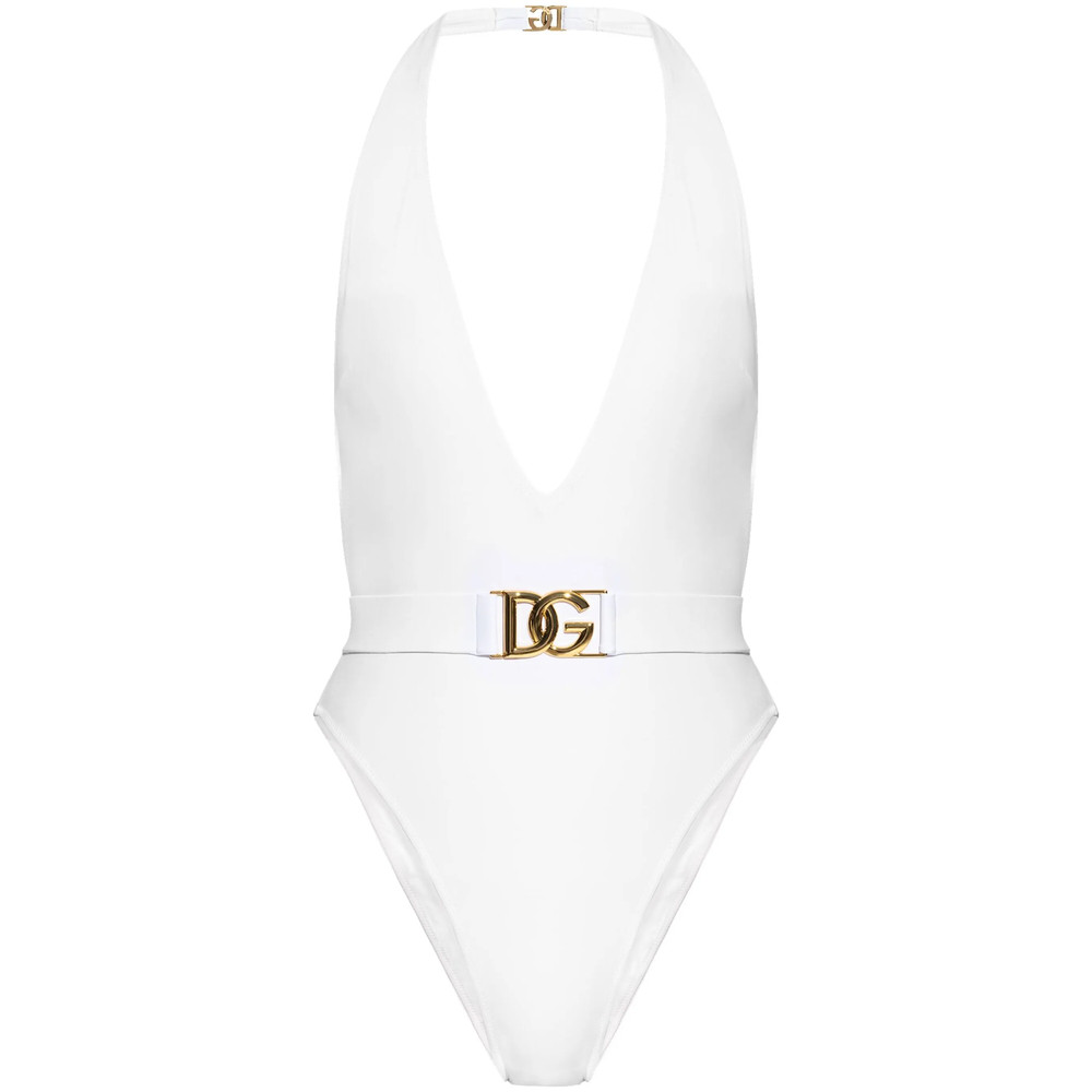Dolce & Gabbana Plunge-neck Belted Swimsuit