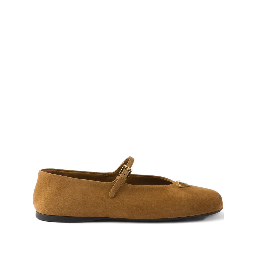 Prada Buckle Strap Suede Ballerinas