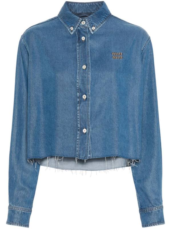 logo-embroidered denim shirt