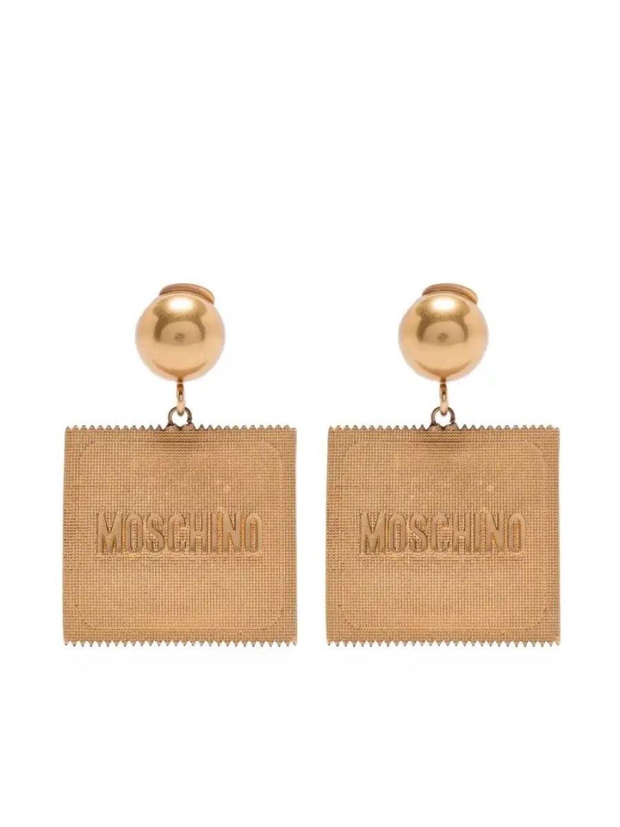 logo-embossed clip-on earrings