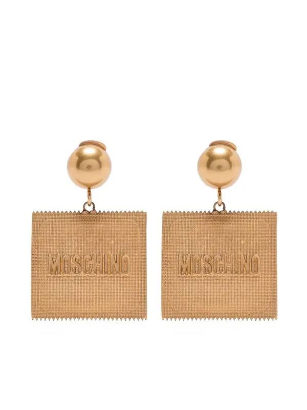 logo-embossed clip-on earrings
