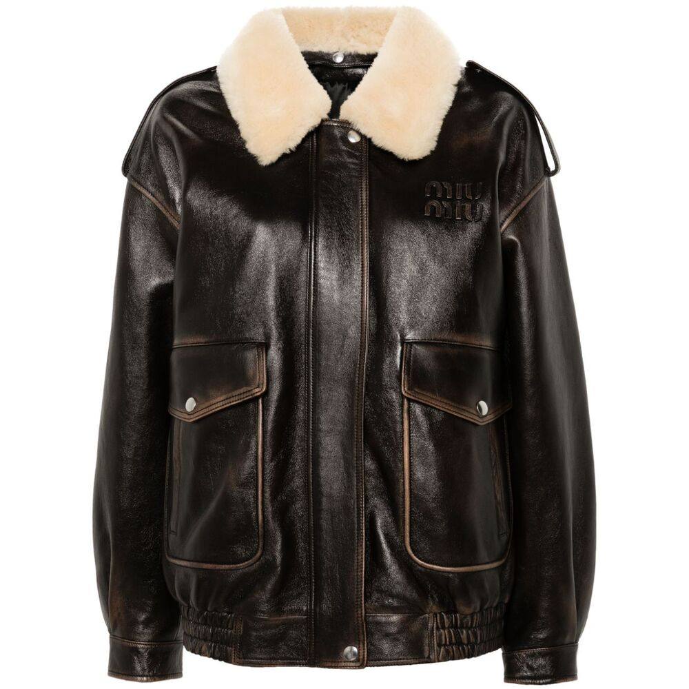 Miu Miu Detachable-collar Leather Jacket