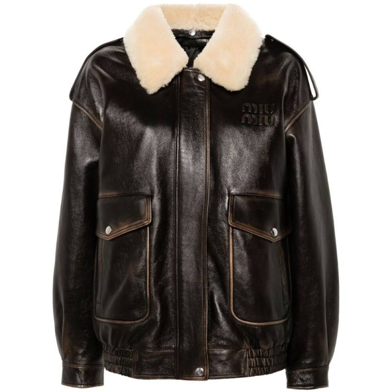 Miu Miu Detachable-collar Leather Jacket
