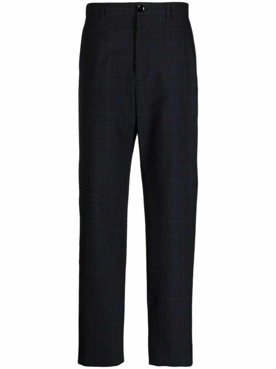 check-pattern tapered trousers