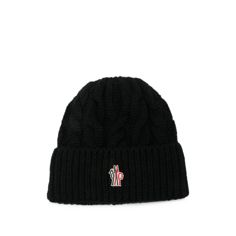 Moncler Grenoble Cable-knit Logo-patch Beanie Hat