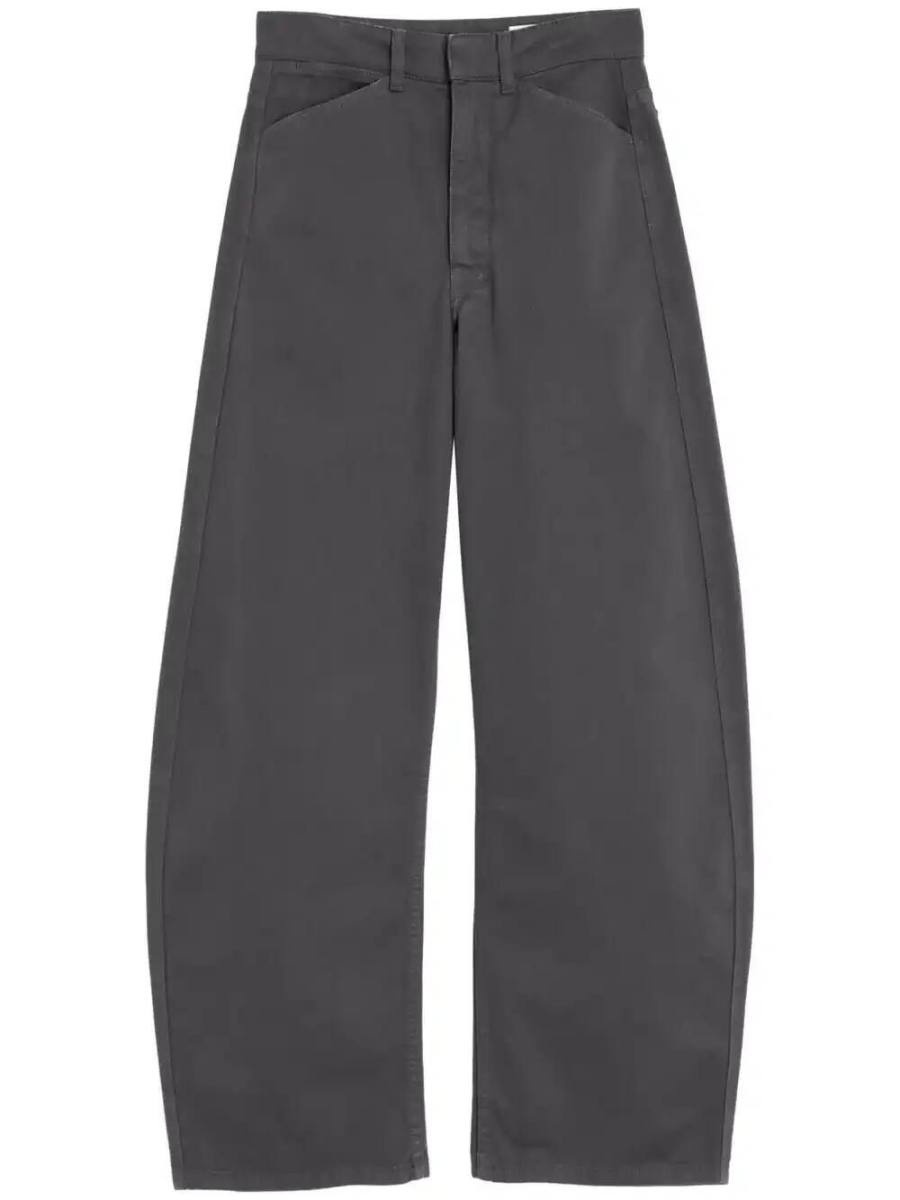 high-waisted curved trousers