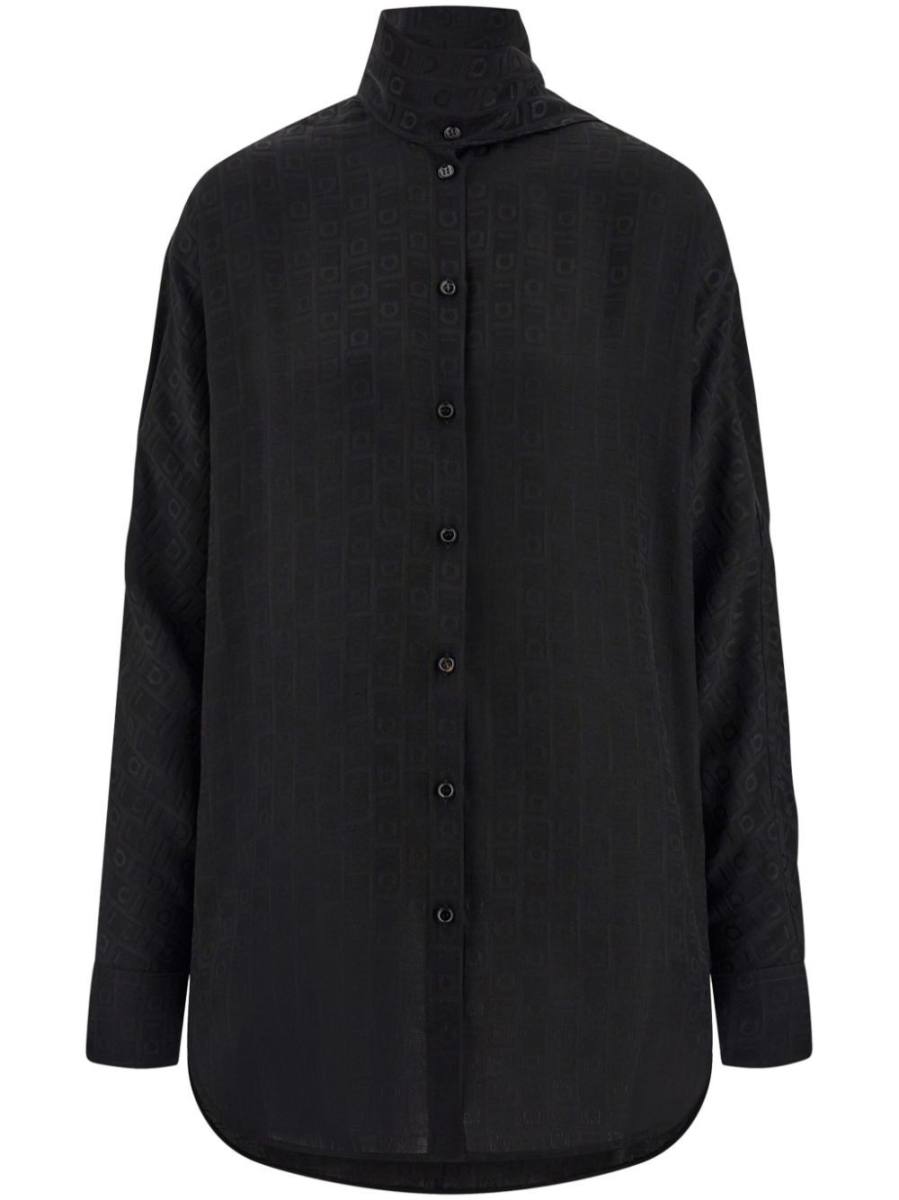 sash-collar silk blouse