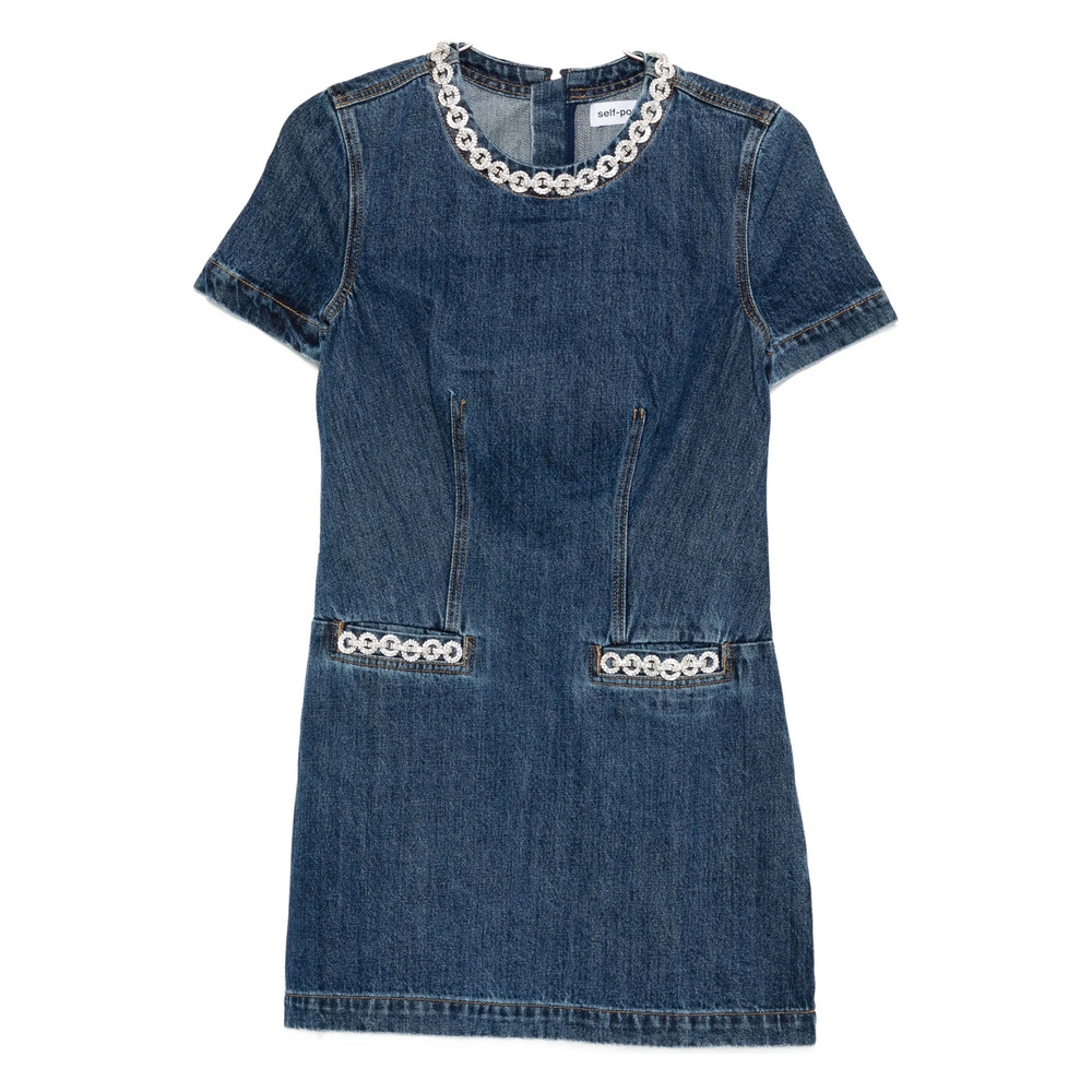 Self-portrait Embellished-pocket Denim Mini Dress
