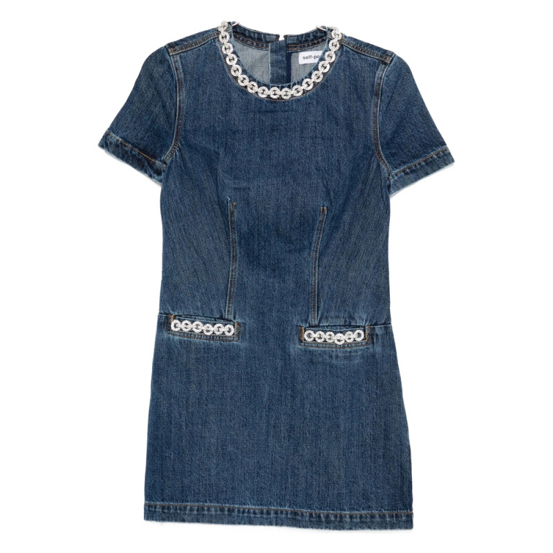 Self-portrait Embellished-pocket Denim Mini Dress