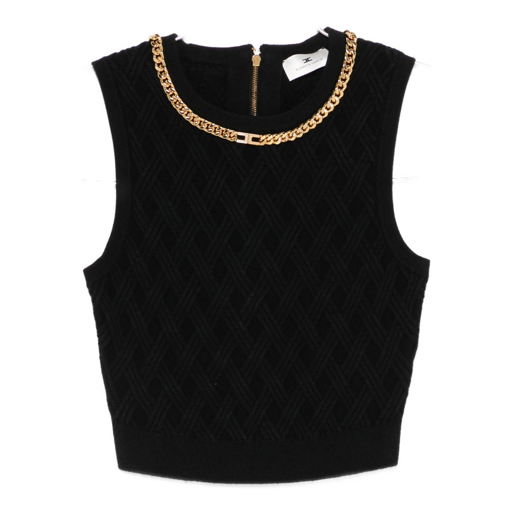 Elisabetta Franchi Chain-embellished Diamond-pattern Crop Top