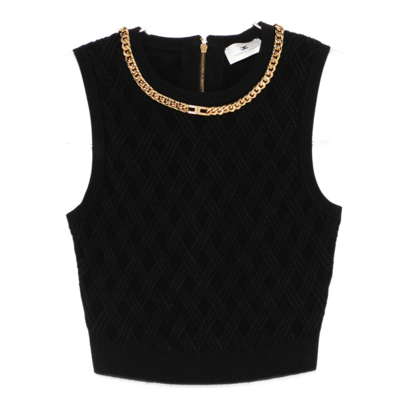 Elisabetta Franchi Chain-embellished Diamond-pattern Crop Top