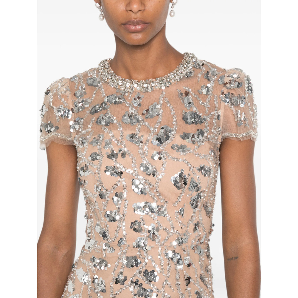 Self-portrait Sequin-embellished Crystal-neckline Midi Dress