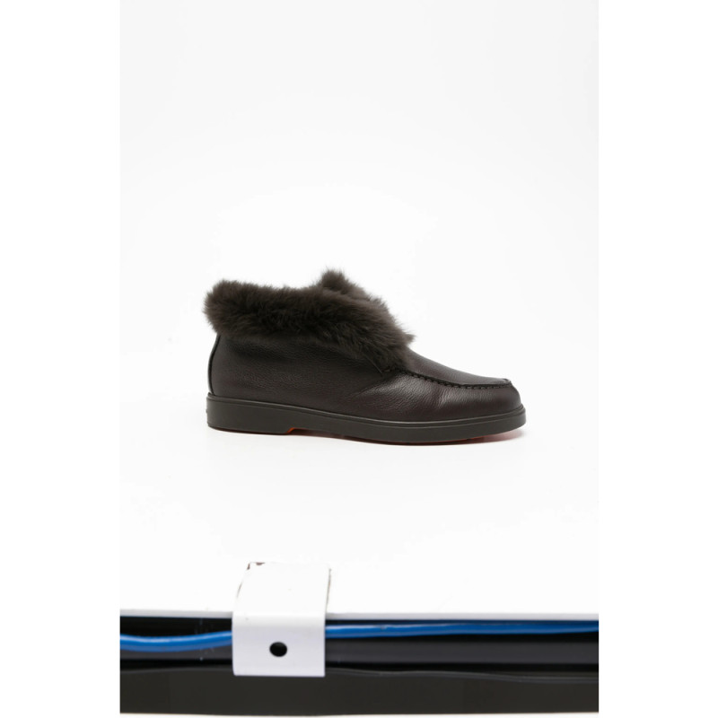 Santoni Shearling-trim Pebbled Leather Loafers