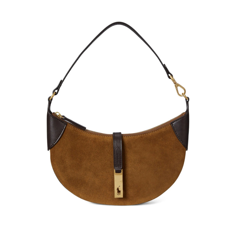Ralph Lauren Polo ID Crescent Suede Shoulder Bag