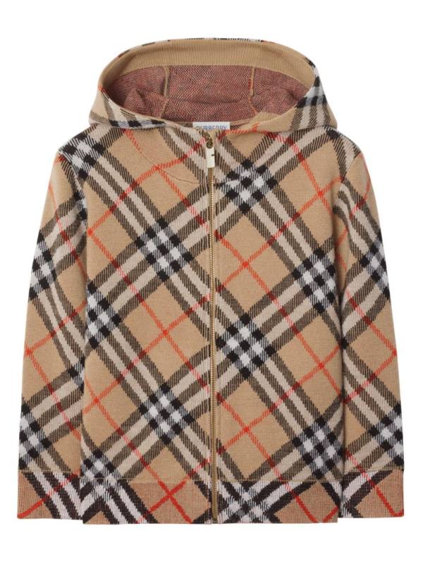 check pattern zipped hoodie