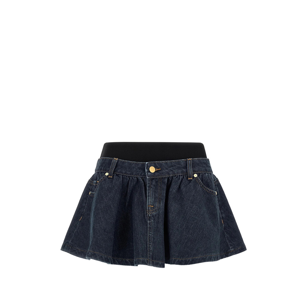 7 For All Mankind Banded Contrast-stitching Mini Denim Skirt