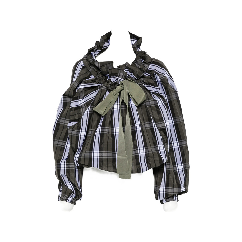 Patou Scoop-neck Check Ruffled Blouse