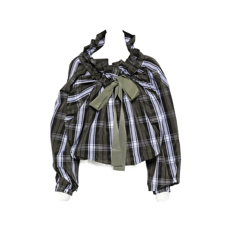 Patou Scoop-neck Check Ruffled Blouse