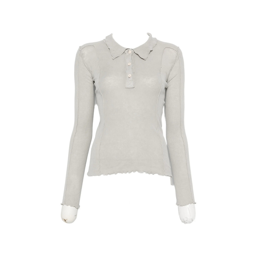 Baserange Omato Ribbed-knit Polo-collar Top